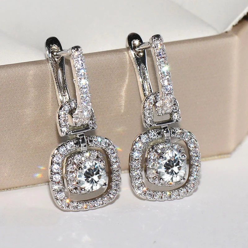 

Trendy Square Shape Drop Hoop Earrings Brilliant Bridal Engagement Wedding Jewelry Elegant Female Dangle Earring Luxury Jewelry