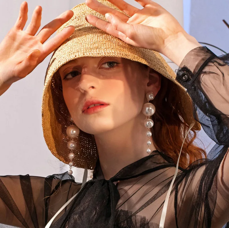 Fashion Elegant Simulated Long Pearl Drop Earrings for Women Trendy Created Big Pear Earrings Korean Jewelry Gifts Wholesale