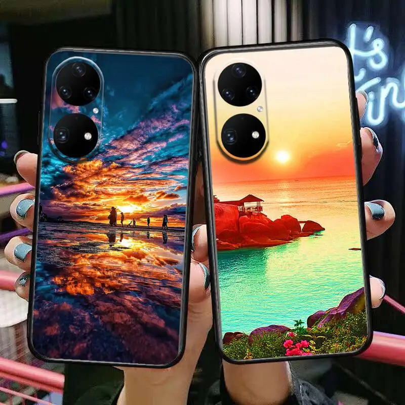 

HD-sunrise sunset Phone Case For Huawei p50 P40 p30 P20 10 9 8 Lite E Pro Plus Black Etui Coque Painting Hoesjes comic fas