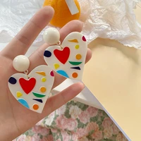 korean cute graffiti art colorful heart stud earrings for women sweet aesthetic girl students elegant daily life summer jewelry