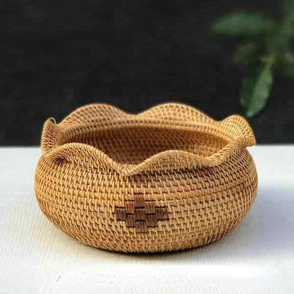 

Rattan Boxes with Lid Hand-Woven Multi-Purpose Wicker Tray Durable Rattan Fiber Round 11 Inch Table Storage Bread basket
