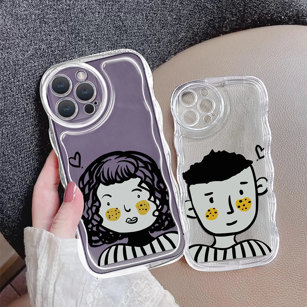 

Fundas De Pareja Case for Iphone 14 Plus 13 11 Pro Max Wavy Edge Cover Protection Shell for Iphone 12 Mini Cute Girl Boy Coque