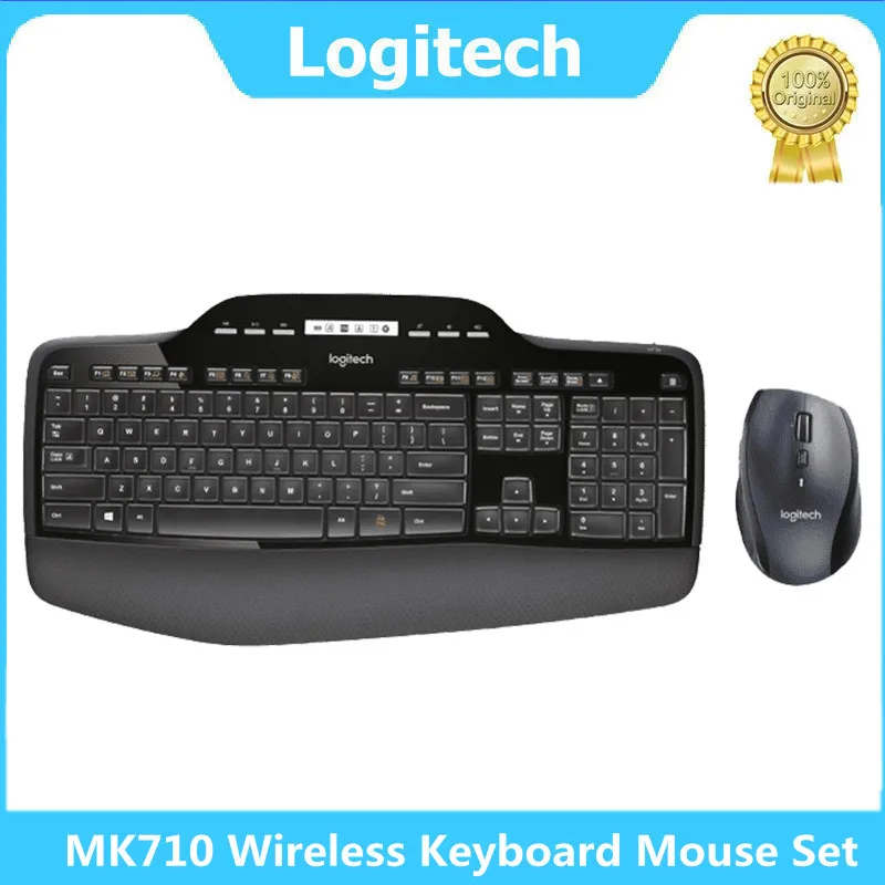 

New Logitech MK710 Wireless Keyboard Mouse Set 2.4GHz Ergonomic Optical Mice LCD Control Panel for PC Game and Working Original