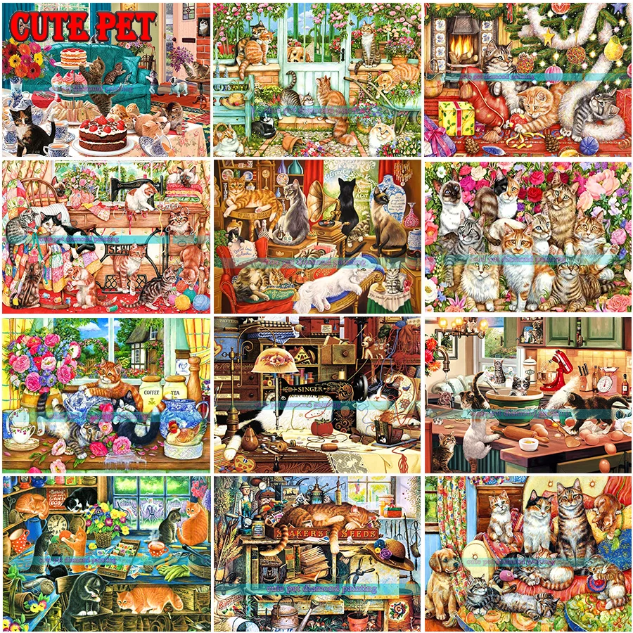 Алмазная картина сделай сам животное милый кот вышивка игривый котенок жаркий