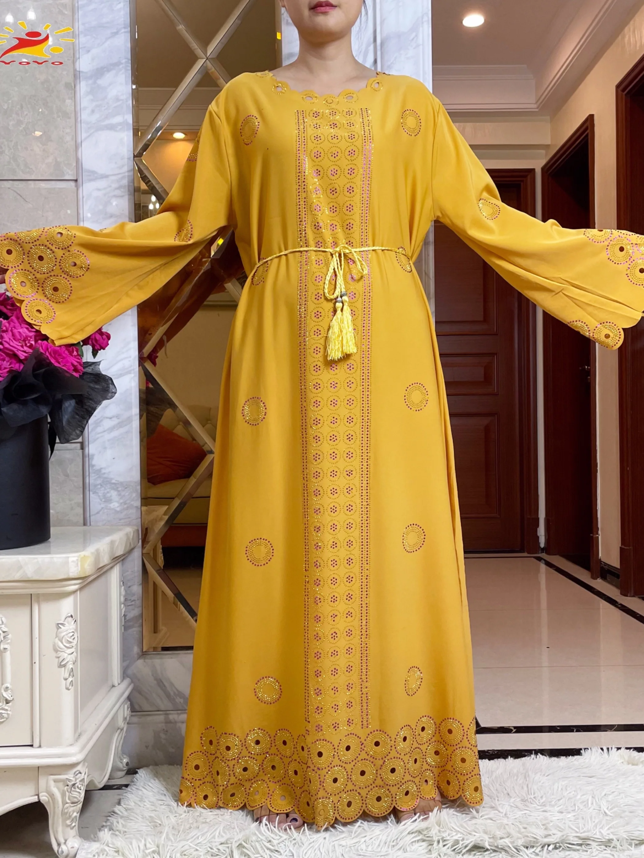 Женское элегантное вечернее платье 2024 абайя с длинным рукавом и стразами