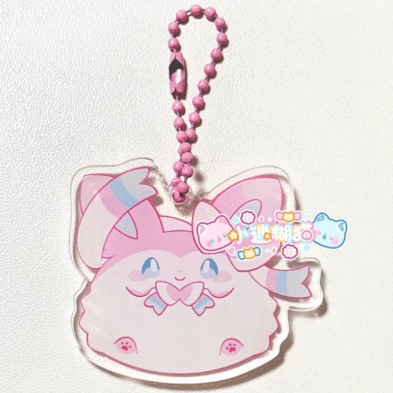 Фото Акриловый брелок Sylveon Shaker с плавающими мини-шармами Eeveelution, подвеска для сумки, милый кавайный карманный монстр для фанатов игр и коллекционеров №5
