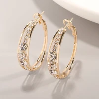 luxurious zircon hoop earrings for women fashion round geometry jewelry romantic wedding earrings wedding accessories as gift