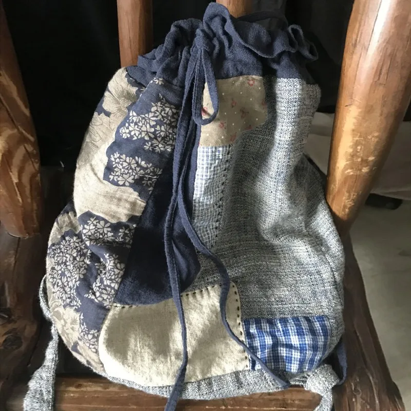 Женский винтажный рюкзак из хлопка и льна Johnature легкий сшитый для отдыха