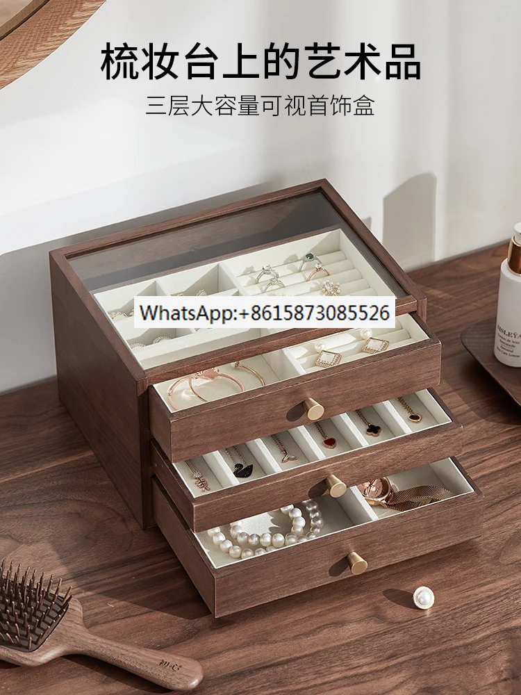 

Wooden jewelry box, exquisite multi-layer high-end jewelry box, large capacity earrings, necklace, jewelry storage box