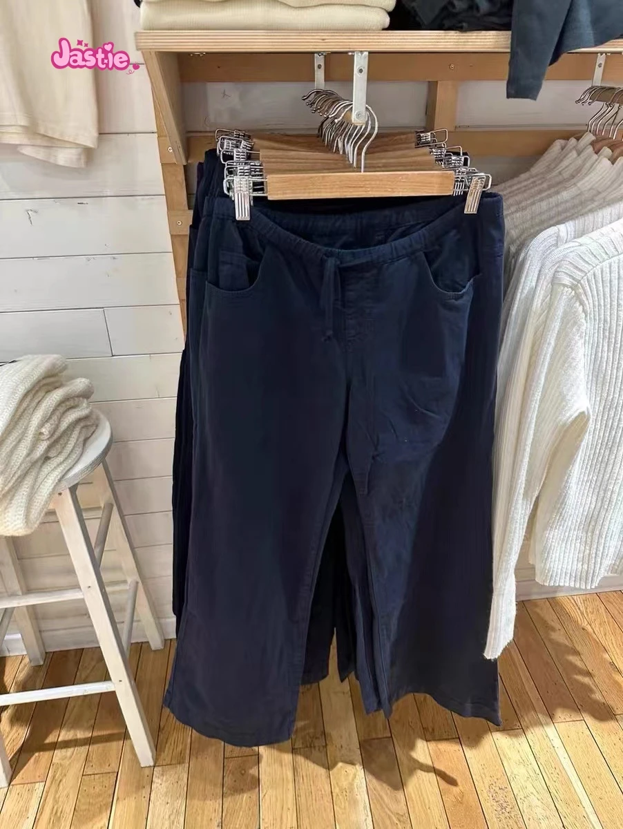 Американские винтажные прямые брюки Y2K на шнуровке темно-синие повседневные