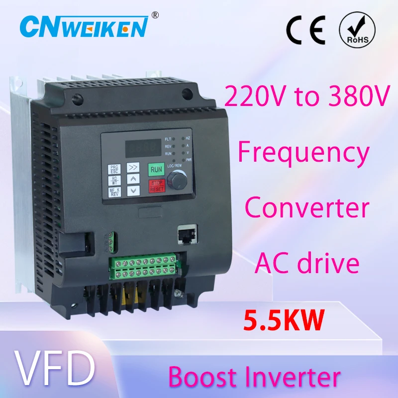 

220V to 380V 5.5KW VFD Inverters Converters Variable Frequency Driver Single Phase to 3 Phase Boost Converter Inverter for Motor