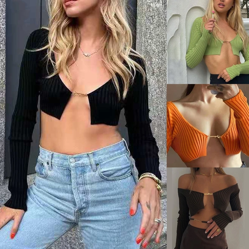 

Knitted Open Front Sweater Long Sleeve for Sun for PROTECTION Top Cropped Sweate
