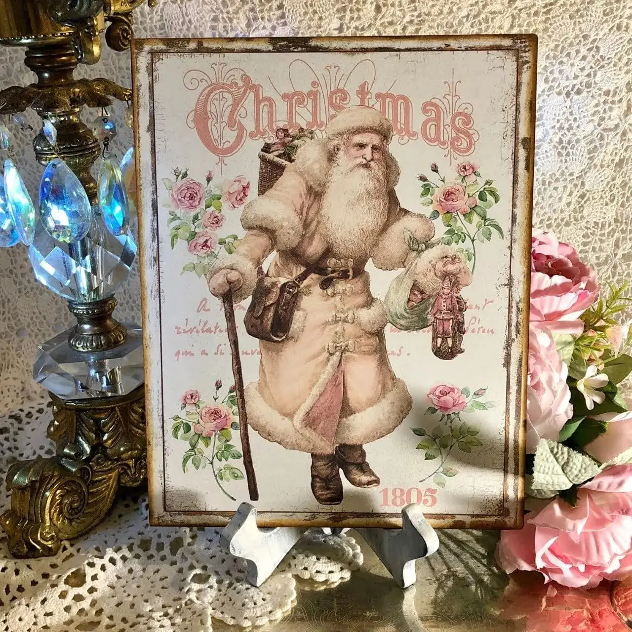 

Pink Christmas Santa Claus Shabby Chic Vintage Metal Tin Sign Retro Metal Plaques Wall Art Home Coffee Shop Garage Wall