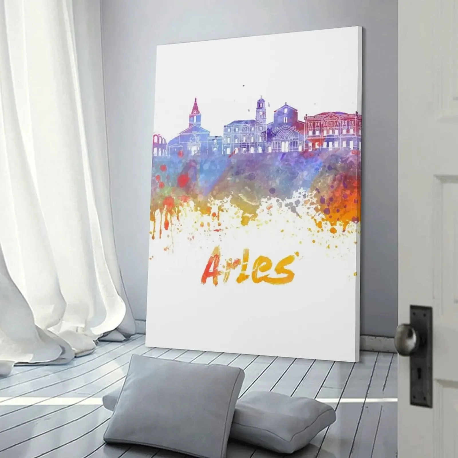 Печать на холсте &quotArles skyline in watercolor splatters&quot