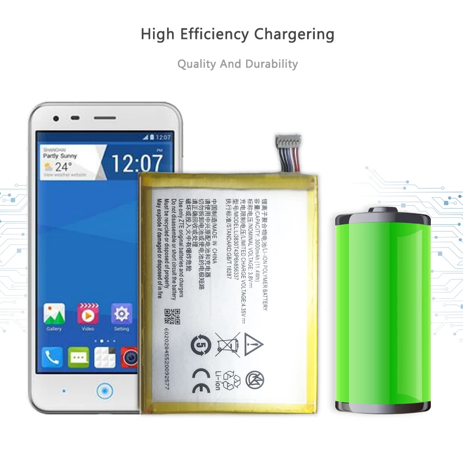 Аккумулятор Li3830T43P6h856337 для ZTE Blade X9 G719C N939St Qingyang 3 S6 Lux Q7/-C V5 Pro V5Pro N939SC N939SD 3000 мАч |
