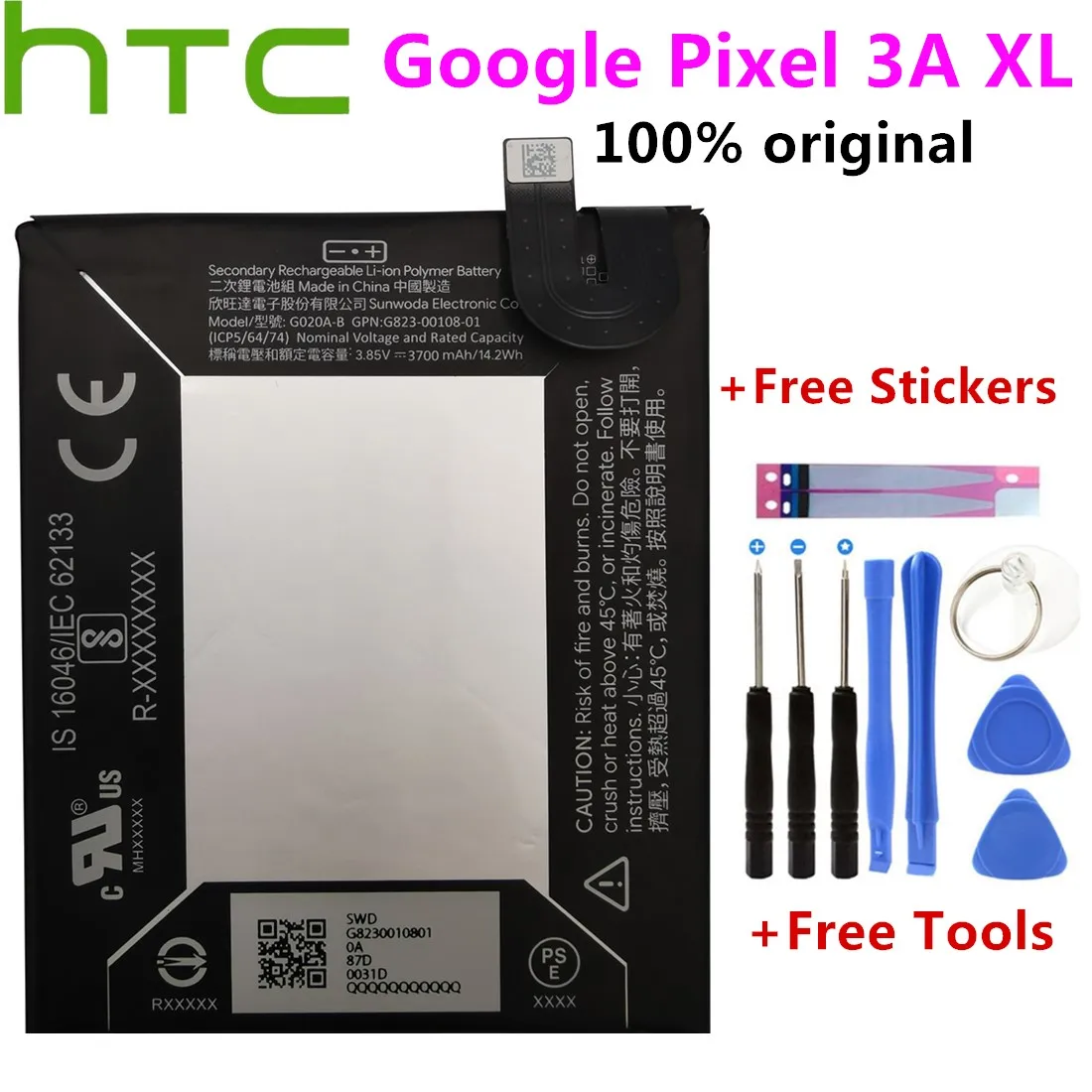 

100% original 3700mAh / 14.24Wh G020A-B Phone Replacement Battery For HTC Google Pixel 3A XL Batteries+ Tools +stickers