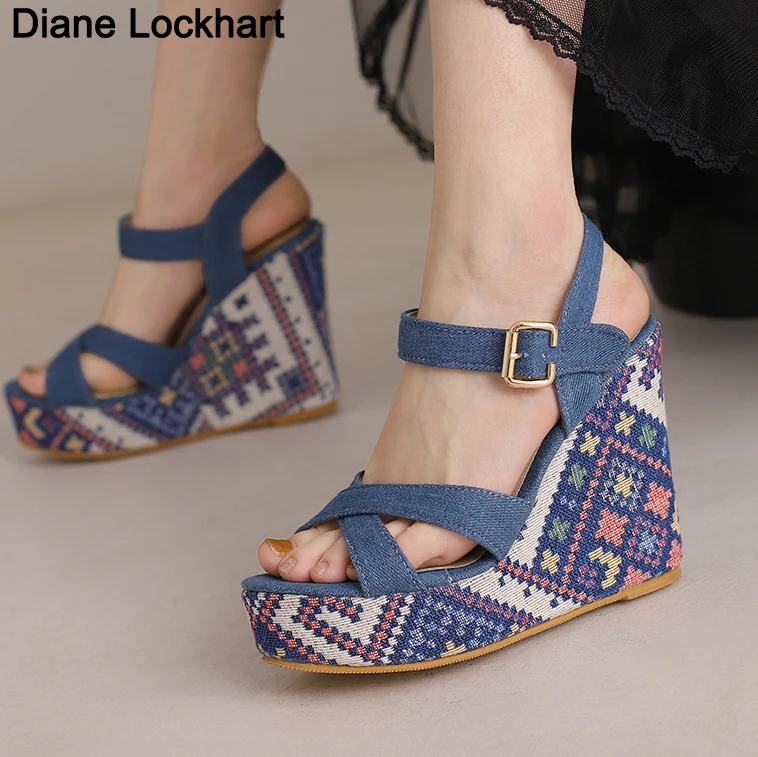 

Summer Wedge Sandals Fashion Weave Platform Plus Size High Heel Sandalias Thick Bottom Retro Open Toe Ladies Espadrilles Shoes