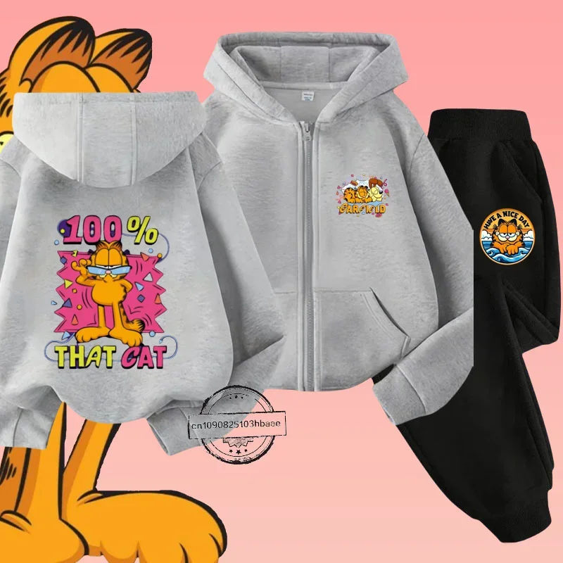 Детский комплект рубашек Garfiel на молнии с мультяшным аниме принтом осень/зима