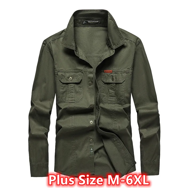 

New 2022 Single-Breasted 100% Cotton Men Shirt Long Sleeve Business Casual Solid Color Men Shirt Slim Cargo Shirt Men 5XL 6XL