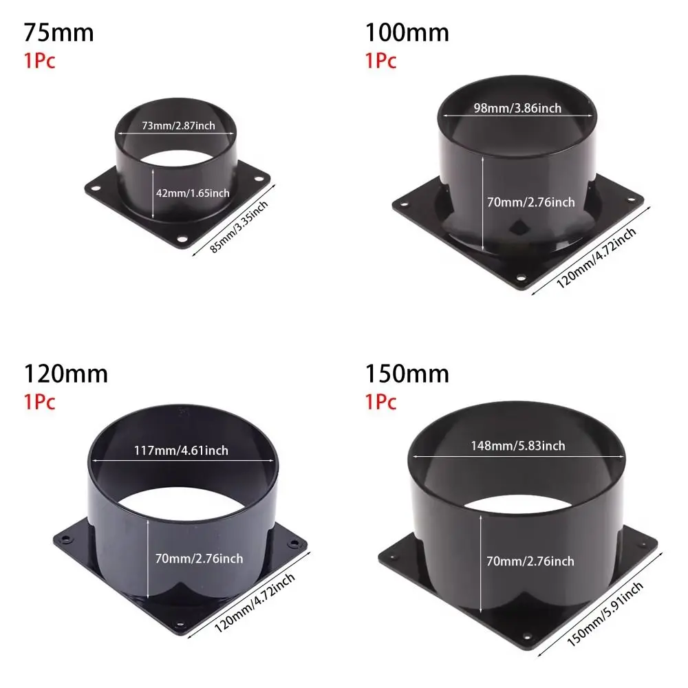 1 шт. 75/100/120/150 мм фланцевый соединитель квадратный нижний черный впускной и