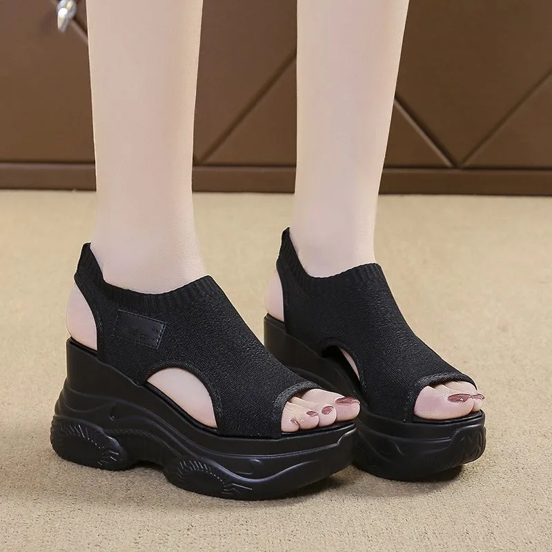 

Muffins shoe Clogs Wedge Beige Heeled Sandals Fashion Womens Shoes 2022 Open Toe Espadrilles Platform Increasing Height Flat Bla