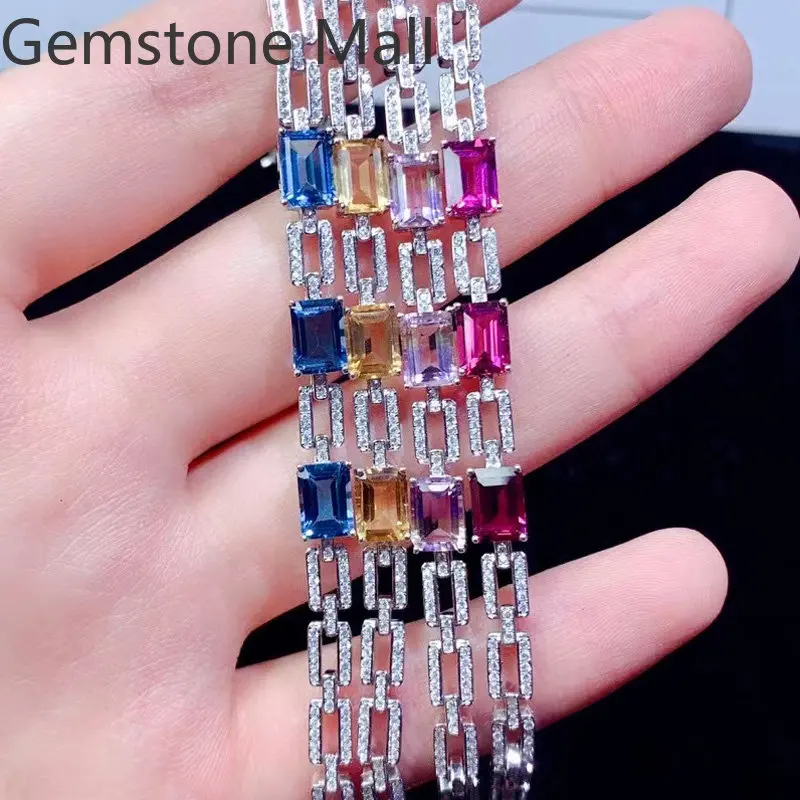 100% натуральный браслет из драгоценных камней 5 мм * 7 аметистовый топаз цитрин и