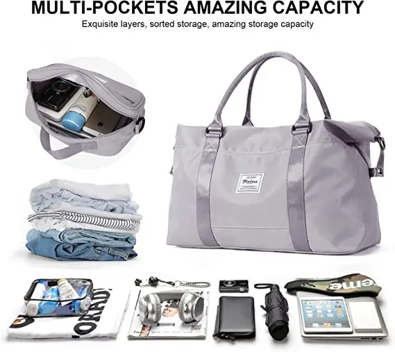 Travel Duffel Bag, Sports Tote Gym Bag, Shoulder Weekender Overnight Bag for Women