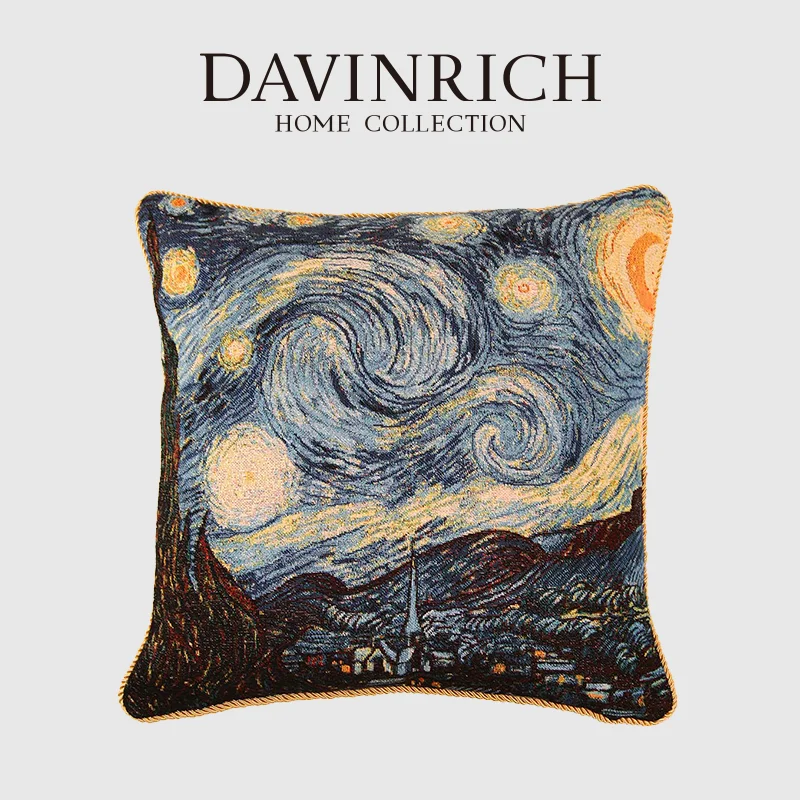 

Чехол с декоративной подушкой DAVINRICH Van Gogh 45x45 см, тканые жаккардовые Квадратные наволочки с изображением звездной ночи для гостиной, спальни,...