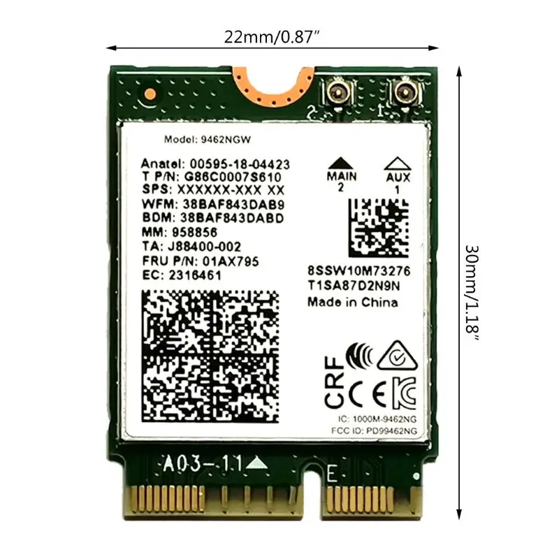 Комплект двухдиапазонной карты Wi-Fi DN59 9462NGW 802.11ac axe Wireless NGFF для M.2 Key сетевой адаптер