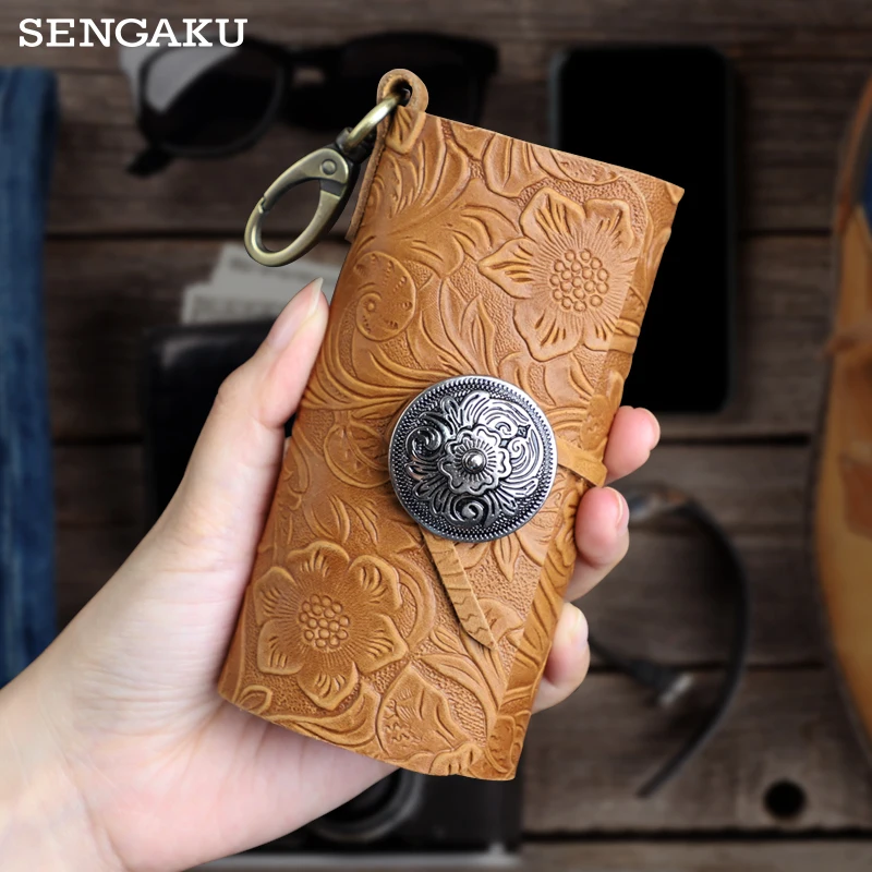 

Handmade Genuine Leather Smart Key Wallet DIY Keychain Cowhide Housekeeper Key Pocket Portable Organizer Car Keys Holder