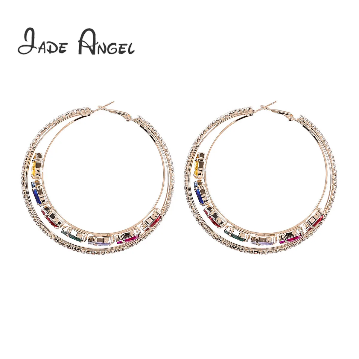 

Креативные модные двойные круглые серьги Стразы с ангелом в стиле Стразы модные красочные женские массивные ювелирные изделия для подарка