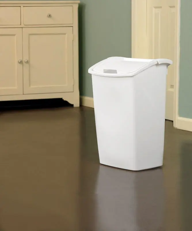 

Элегантная и практичная белая пластиковая кухонная мусорная корзина с крышкой двойного действия-идеально подходит для домашнего и офисного использования.