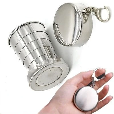 

Уличная чашка, портативная дорожная кружка из нержавеющей стали, телескопическая складная чашка с кольцом для ключей, складная чашка для во...