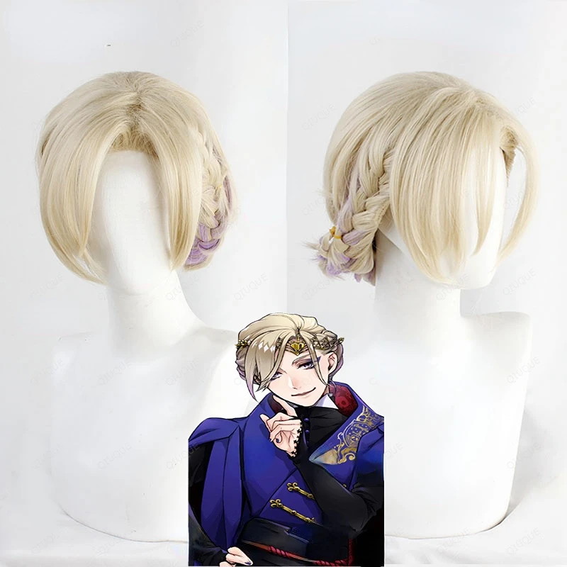 

Game Twisted-Wonderland Cosplay Wig Vil Schoenheit Golden Braided Heat Resistant Hair Party Role Play Synthetic Wigs+Wig Cap