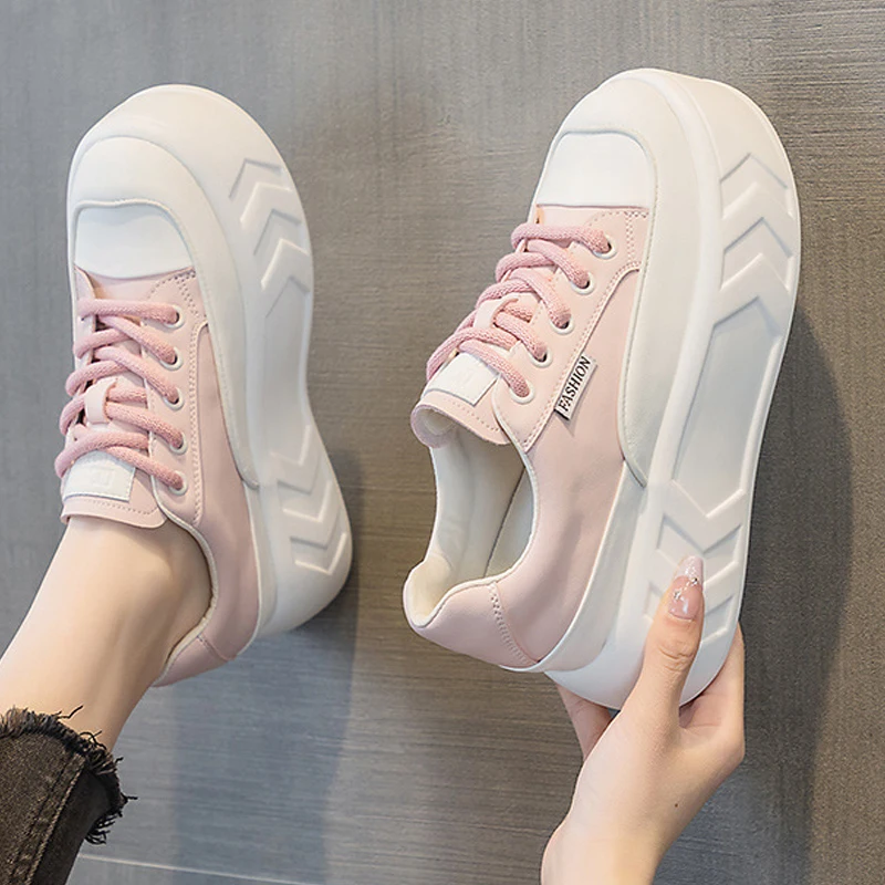 8cm Chunky Sneaker 2023 Air Mesh Genuine Leather Female Hidden Heels Casual Women Vulcanize Platform Fashion Comfy Woman Shoes