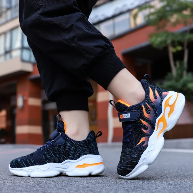 

Children Flame Printed Sneakers Flying Weave Sports Shoes Comfortable Running Shoes Outdoor Kids Athletic Training Shoes