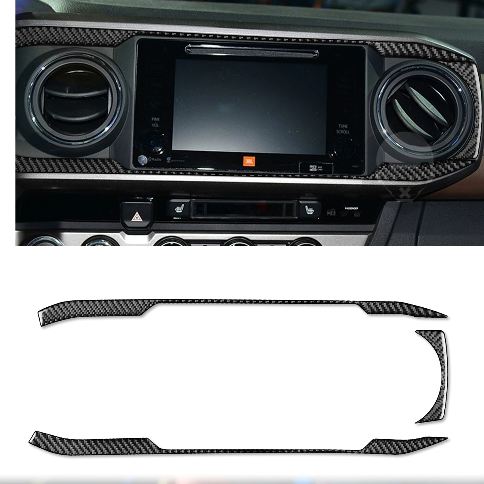 

3PCS Carbon Fiber LHD Car Center Console Navigation Panel Frame Decorative Sticker Cover Trim For Toyota Tacoma 2015-2022