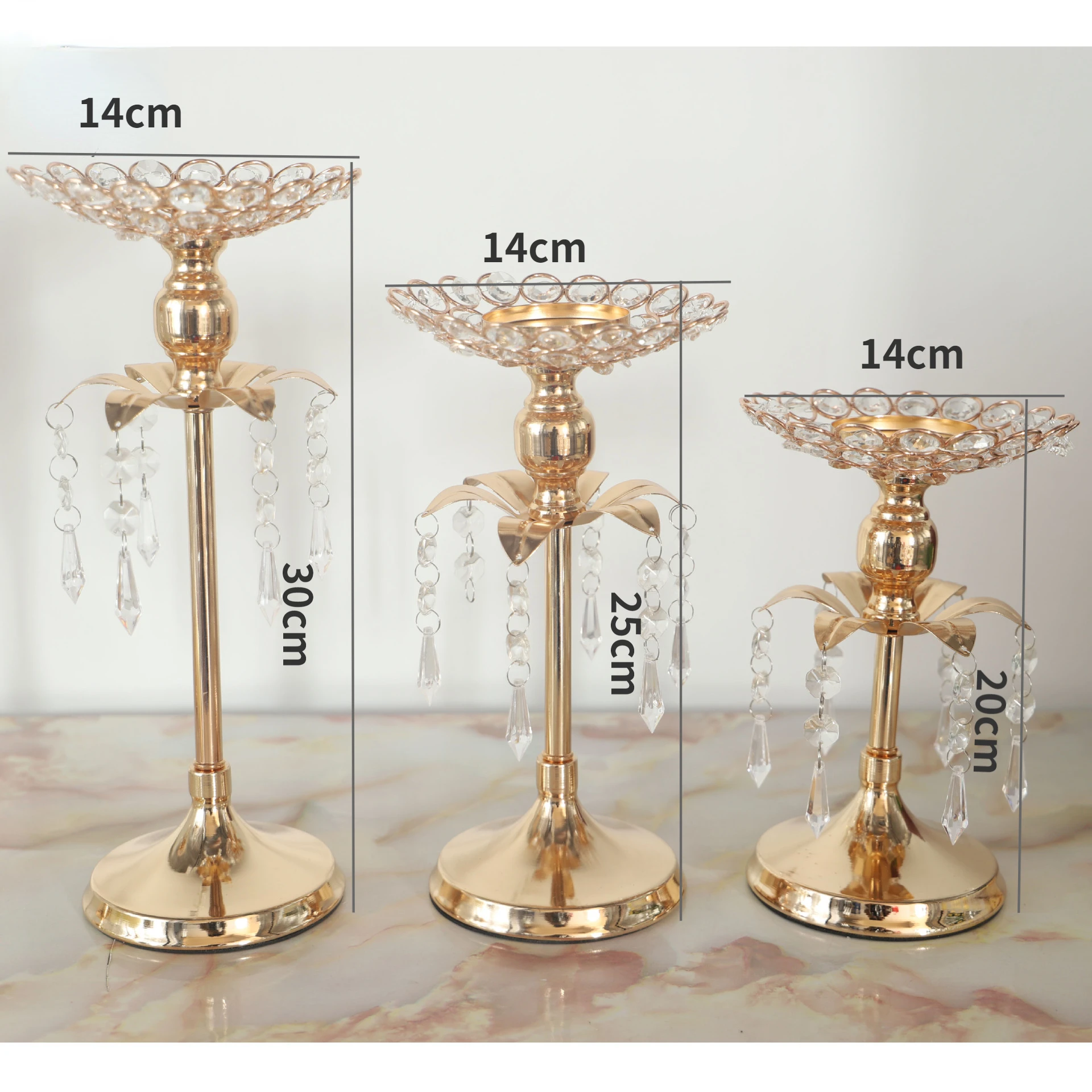 

3 Piece Gold Crystal Candle Launcher Wedding Decor Tableware Birthday Party Chandelier Vase Holder Home Decor