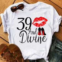 39 and divine graphic print t shirt womens clothing red lips high shoes tshirt femme summer fashion short sleeve t shirt tops