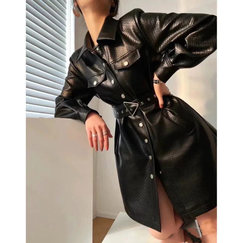 

2022 Women's Leather Garment Woven Plaid High-grade Leather Garment Temperament OL Wind Sheepskin Coat