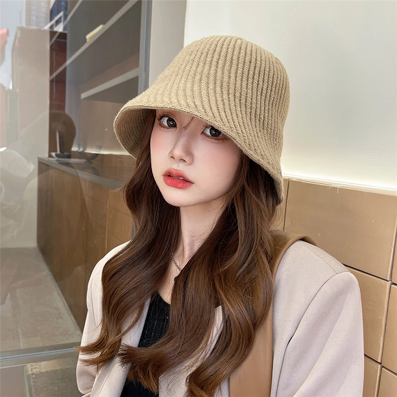 

2022 Korean Autumn Winter Women's Fashion Bucket Cap All-match Knitted Fisherman Hat Winter Warm Outdoor Leisure Bob Caps