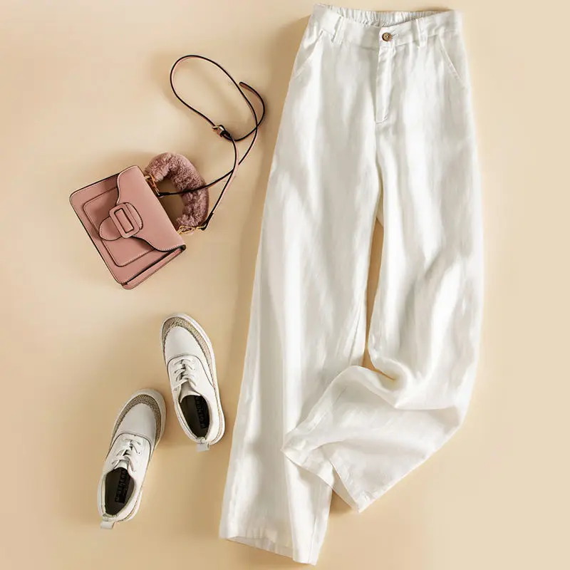 

Ginzagirl High Quality Flax Wide Leg Women's High Waist Feeling Summer Literary Cotton And Line Straight Tube Long Pants On Sale