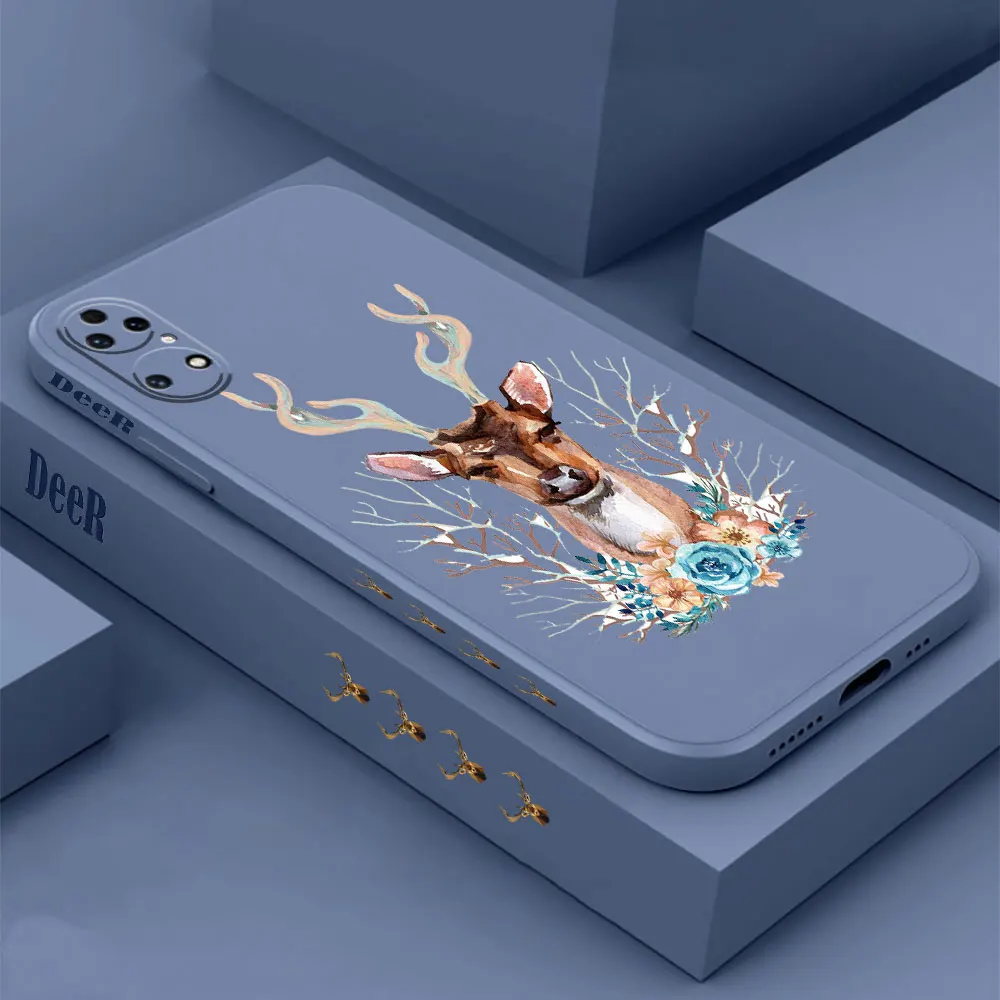 Fantasy Elk Deer Phone Case For Huawei P60 P50 P40 P30 P20 Mate 50 40 30 20 20X 10 Colour Liquid Silicone Cover Funda Cqoue Capa