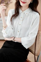 chain designed light breathable all match simple shirt womens satin long sleeved chiffon shirt women tops button up shirt