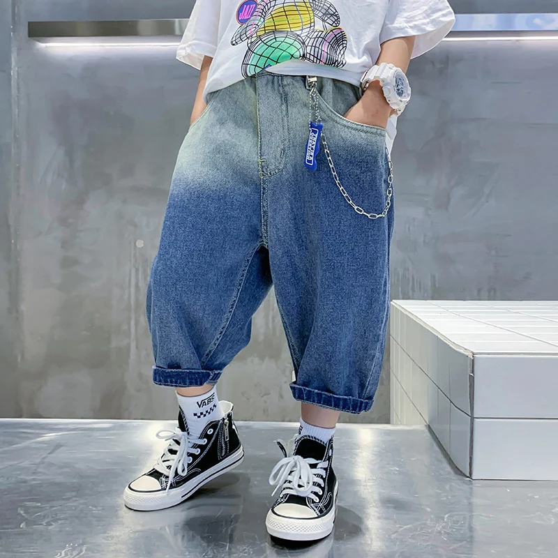 

2022 summer new children's Korean fashion denim midpants boys' foreign style casual Denim Capris children's casual pants