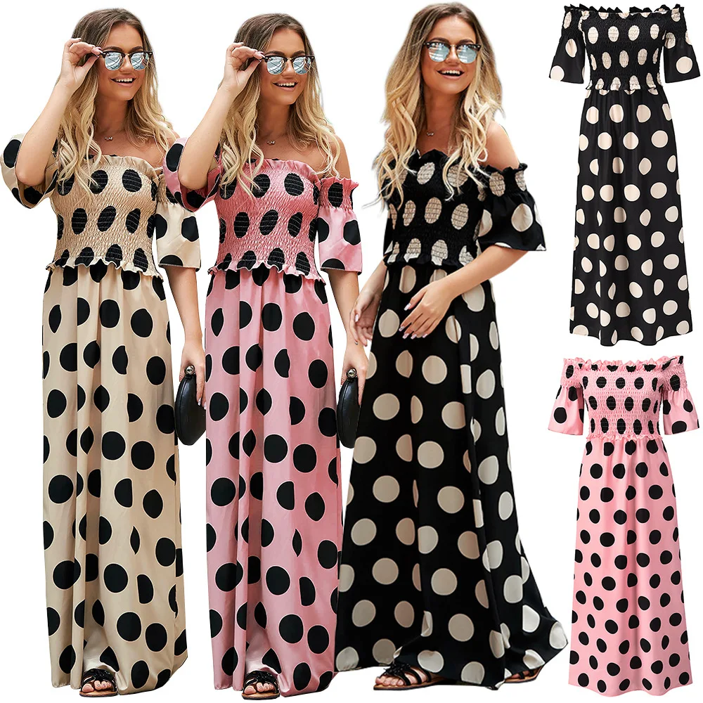Women One-shoulder Tube Top Dresses Thin Temperament Polka Dot Printing Dress High Waist Butterfly Sleeve Slimming Women Outfits