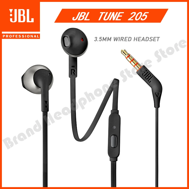 

Original JBL TUNE 205 Wired Headphones bass Earbuds Game Music Sport 3.5mm Earphone With Microphone T205 For iPhone Android
