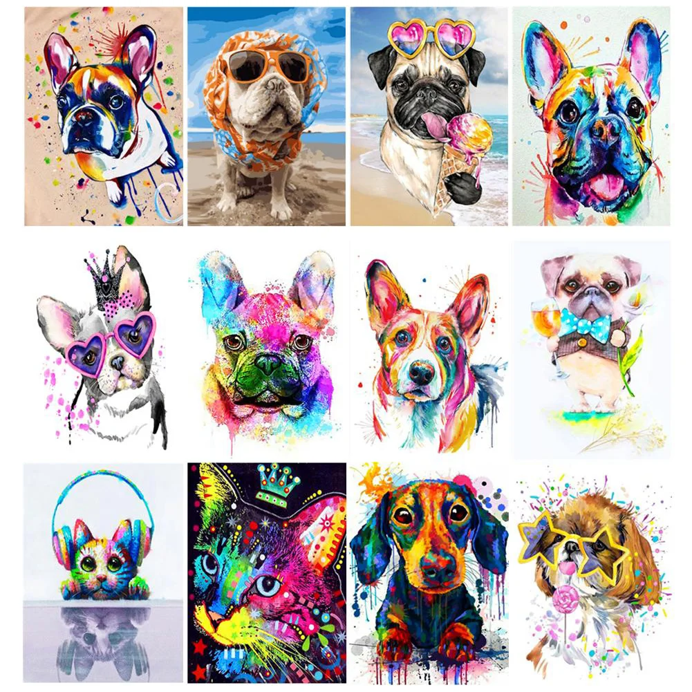 

5D Painting Animal Diy Round Full Diamond Dog Pattern Diamond Embroidered Decorative Painting Cross Stitch Kit 30x40cm