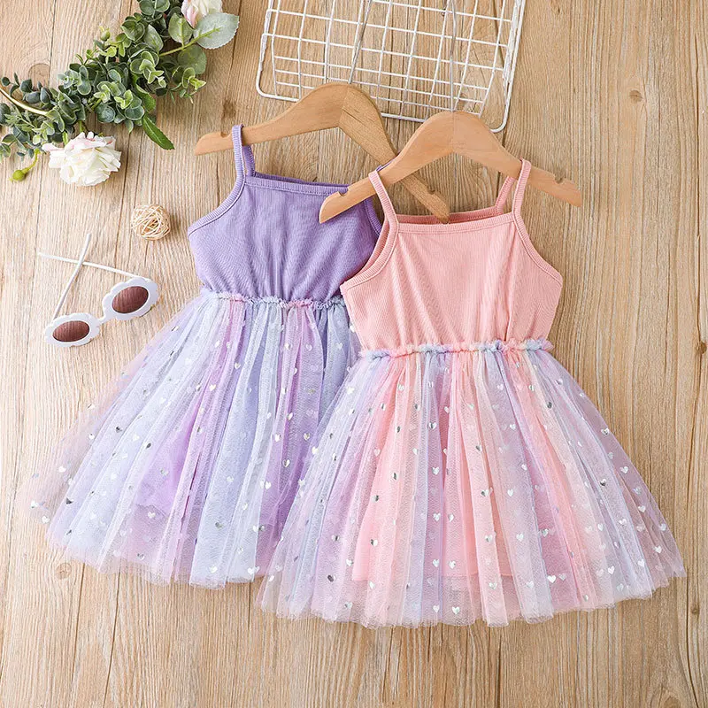 

Sundress Mesh Dresses Girls Summer Dress Party Dress Princess Birthday Children Wedding Fairy Puff Short Sleeve Elegant Kids