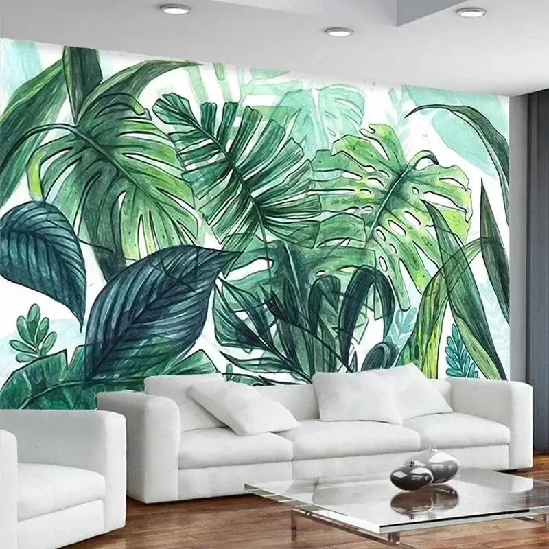 

Custom 3D Photo Wallpaper Large Mural Modern Tropical Hand Painted Banana Leaf Wall Painting Living Room Bedroom Papel De Parede